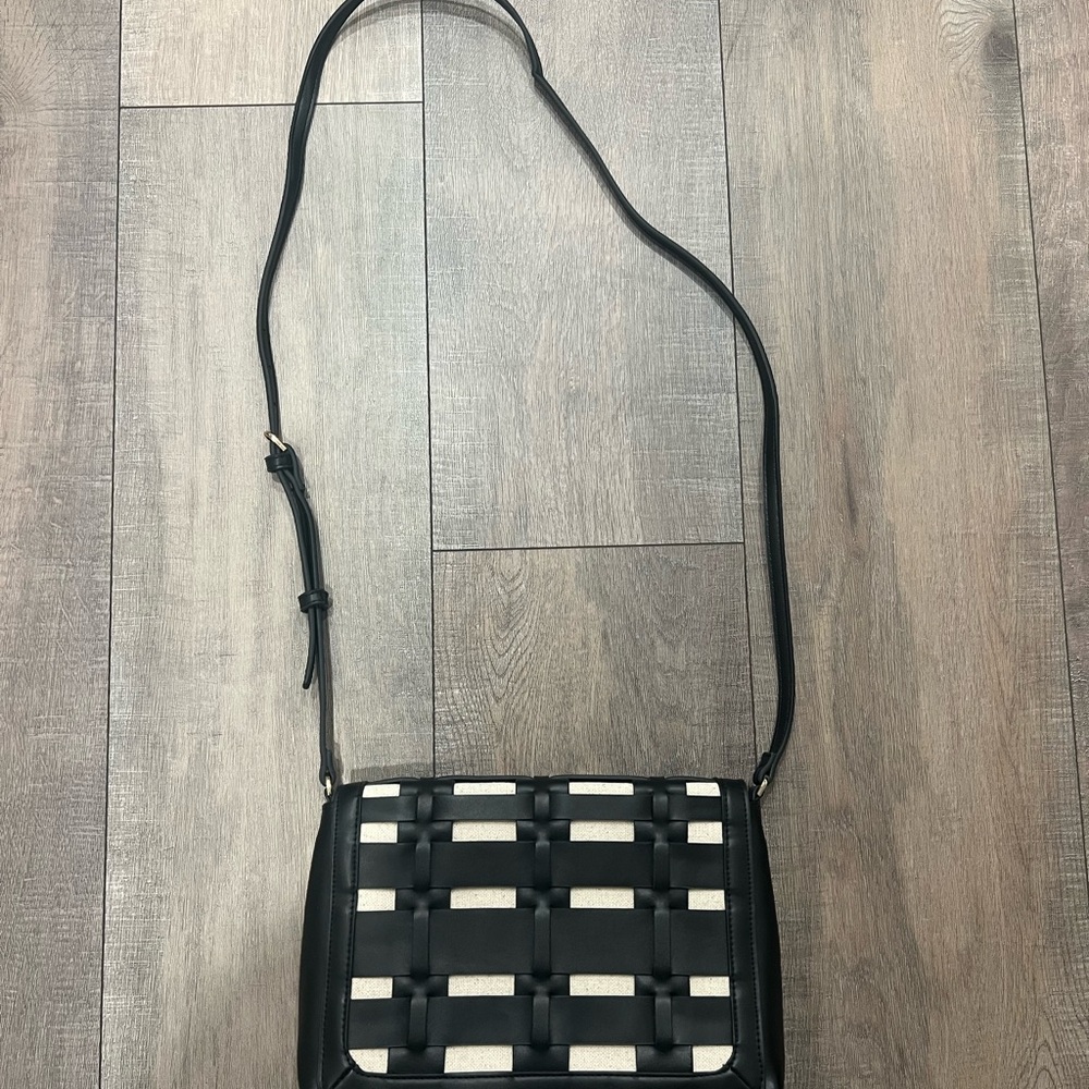 A New Day Black and Tan Woven Crossbody Purse